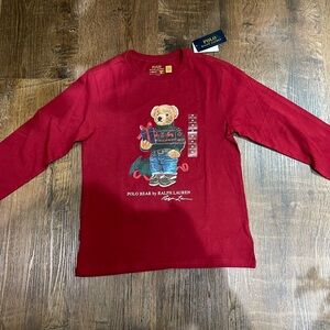 NWT Boys POLO RALPH LAUREN Red Long Sleeved Polo Bear T-Shirt Size M (10-12)